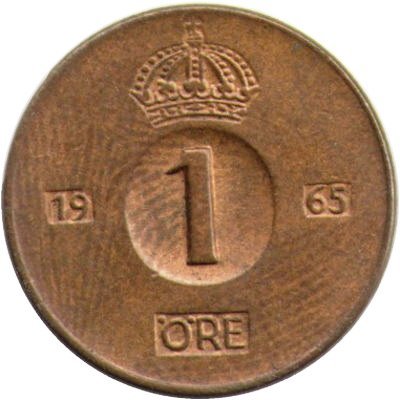 Швеция 1 эре 1965 год