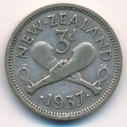 Новая Зеландия 3 пенса 1937 год - Король Георг VI. Пату (оружие)