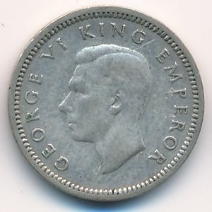 Новая Зеландия 3 пенса 1937 год - Король Георг VI. Пату (оружие)