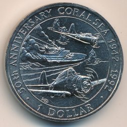 Соломоновы острова 1 доллар 1992 год - 50-летие битвы в Коралловом море