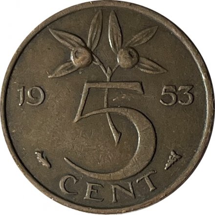 Нидерланды 5 центов 1953 год