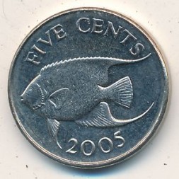 Монета Бермудские острова 5 центов 2005 год