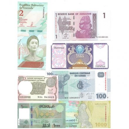 Набор из 14 банкнот разных стран мира с 1990 по 2022 год, (UNC)