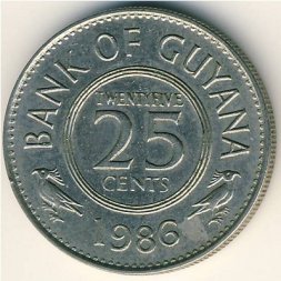 Гайана 25 центов 1986 год