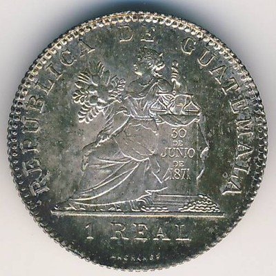 Гватемала 1 реал 1899 год (проба 0.600 на аверсе)