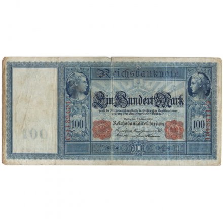 Германия 100 марок 1908 год (красная печать) - F