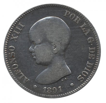 Испания 5 песет 1891 год