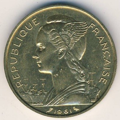 Реюньон 20 франков 1961 год