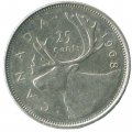 Канада 25 центов 1968 год - Карибу (северный олень) (серебро)