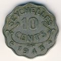 Сейшелы 10 центов 1943 год