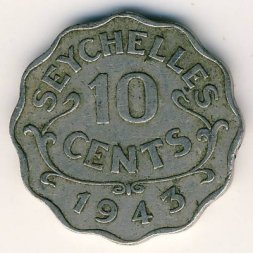 Сейшелы 10 центов 1943 год