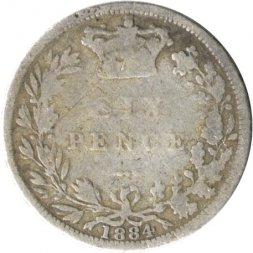 Великобритания 6 пенсов 1884 год
