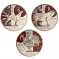 Набор из 3 монет Сан-Марино 10 евро 2025 год - Китайский гороскоп - Год Собаки, Свиньи, Петуха