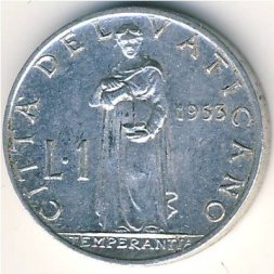 Ватикан 1 лира 1953 год
