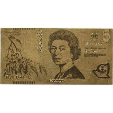 Сувенирная банкнота Австралия 5 долларов (золотые) - Королева Елизавета II - UNC
