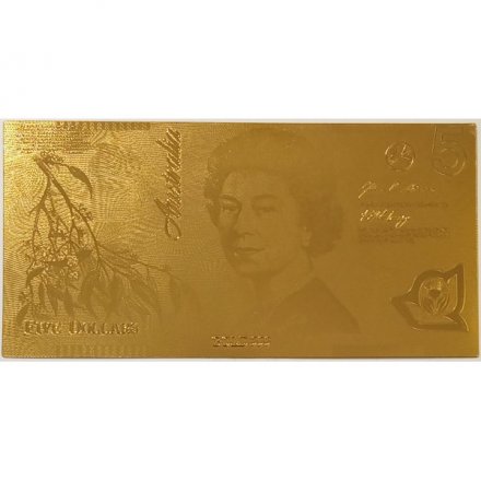 Сувенирная банкнота Австралия 5 долларов (золотые) - Королева Елизавета II - UNC