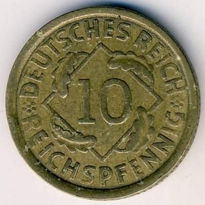 Веймарская республика 10 рейхспфеннигов 1931 год (A)