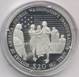 Либерия 20 долларов 2001 год - Инаугурация Дж. Вашингтона 1789
