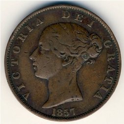 Великобритания 1/2 пенни 1857 год