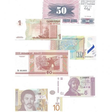 Набор из 6 банкнот стран Европы (UNC)