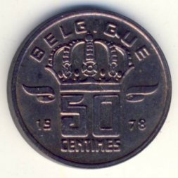 Бельгия 50 сантимов 1978 год BELGIQUE
