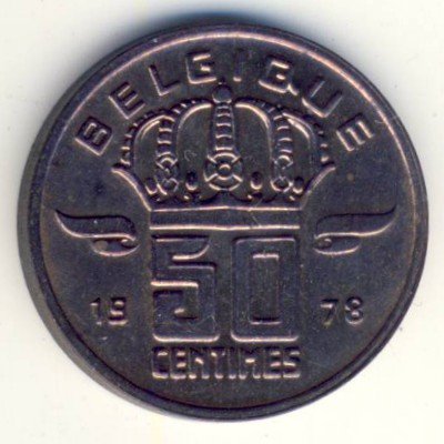 Бельгия 50 сантимов 1978 год BELGIQUE