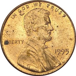 США 1 цент 1995 год - Авраам Линкольн (без отметки МД)