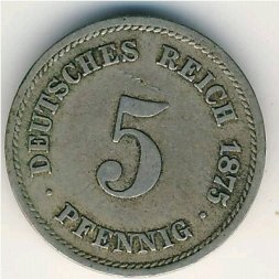 Германия 5 пфеннигов 1875 год (D)