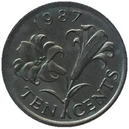 Бермудские острова 10 центов 1987 год