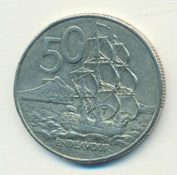Новая Зеландия 50 центов 1986 год - Парусник «ENDEAVOUR»