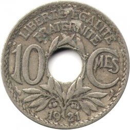 Франция 10 сантимов 1921 год (отверстие в центре)