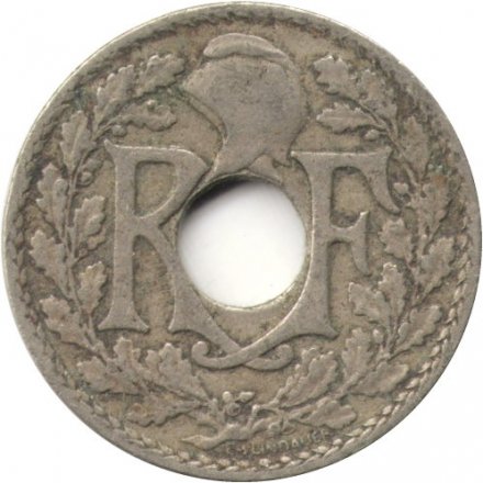 Франция 10 сантимов 1921 год (отверстие в центре)