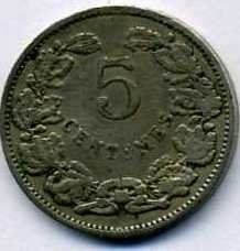 Франция 5 сантимов 1908 год