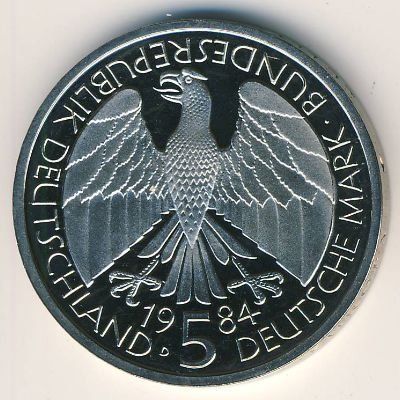 ФРГ 5 марок 1984 год - 150 лет образования немецкого таможенного союза (proof)