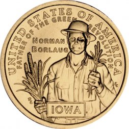 США 1 доллар 2026 год - Американские инновации - Айова. Норман Борлоуг, отец Зелёной революции (D)
