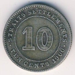Монета Стрейтс-Сетлментс 10 центов 1900 год