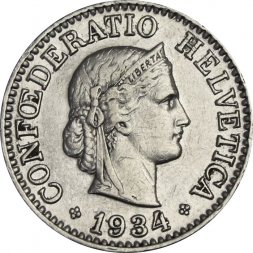 Швейцария 10 раппенов 1934 год