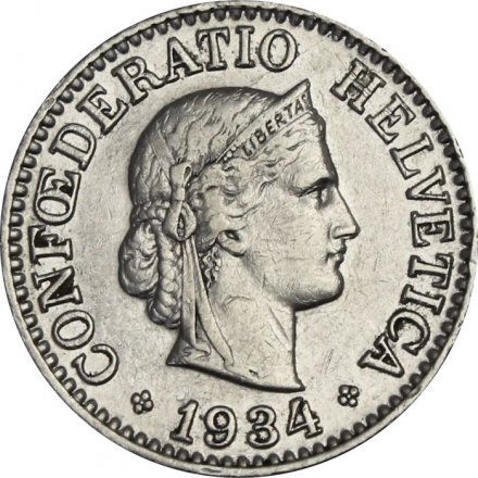 Швейцария 10 раппенов 1934 год