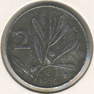 Италия 2 лиры 1956 год
