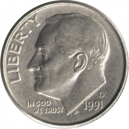США 1 дайм (10 центов) 1991 год - Франклин Рузвельт (D)