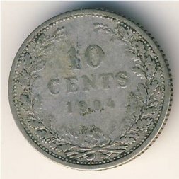 Нидерланды 10 центов 1904 год