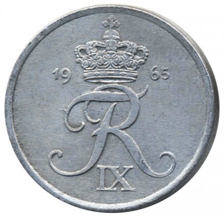 Дания 2 эре 1965 год - Король Фредерик IX (цинк)