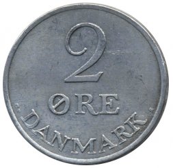 Дания 2 эре 1965 год - Король Фредерик IX (цинк)