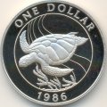 Бермудские острова 1 доллар 1986 год - Морская зелёная черепаха (Proof, серебро)