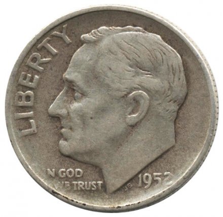 США 1 дайм (10 центов) 1952 год - Рузвельт (S)