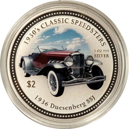 Острова Кука 2 доллара 2006 год - Классические спидстеры 1930-х годов - 1936 Duesenberg SSJ (в футляре)