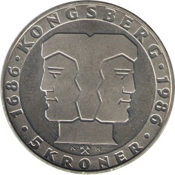 Норвегия 5 крон 1986 год - 300 лет норвежскому монетному двору