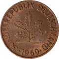 ФРГ 1 пфенниг 1969 год - D