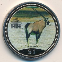 Монета Намибия 1 доллар 1995 год - Орикс (сернобык)