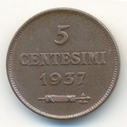 Сан-Марино 5 чентезимо 1937 год